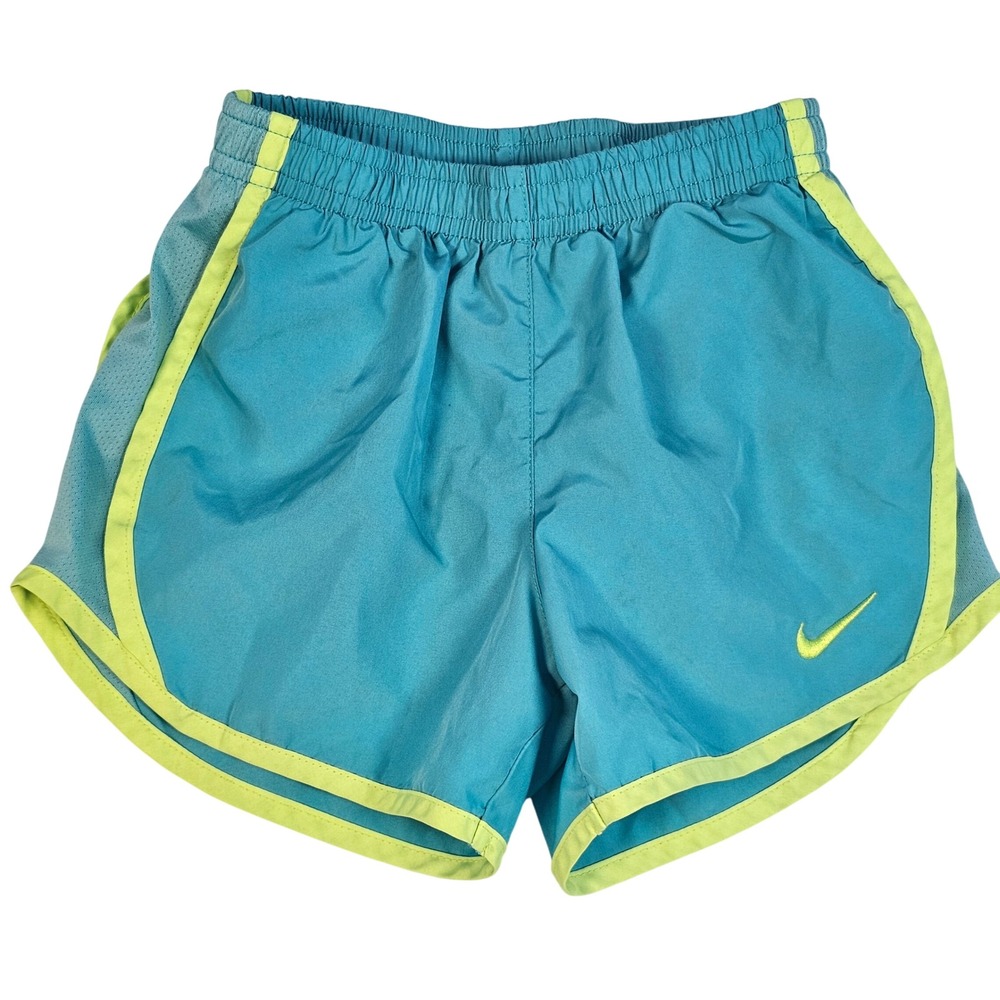 Nike‎ Girls Dri-FIT Running Shorts Teal Blue Neon Green Mesh Trim Size Medium 6